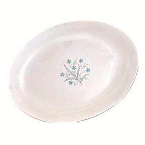 Vintage Scio USA Hampton pattern oval platter 11.5" Blue Floral Cream 1959